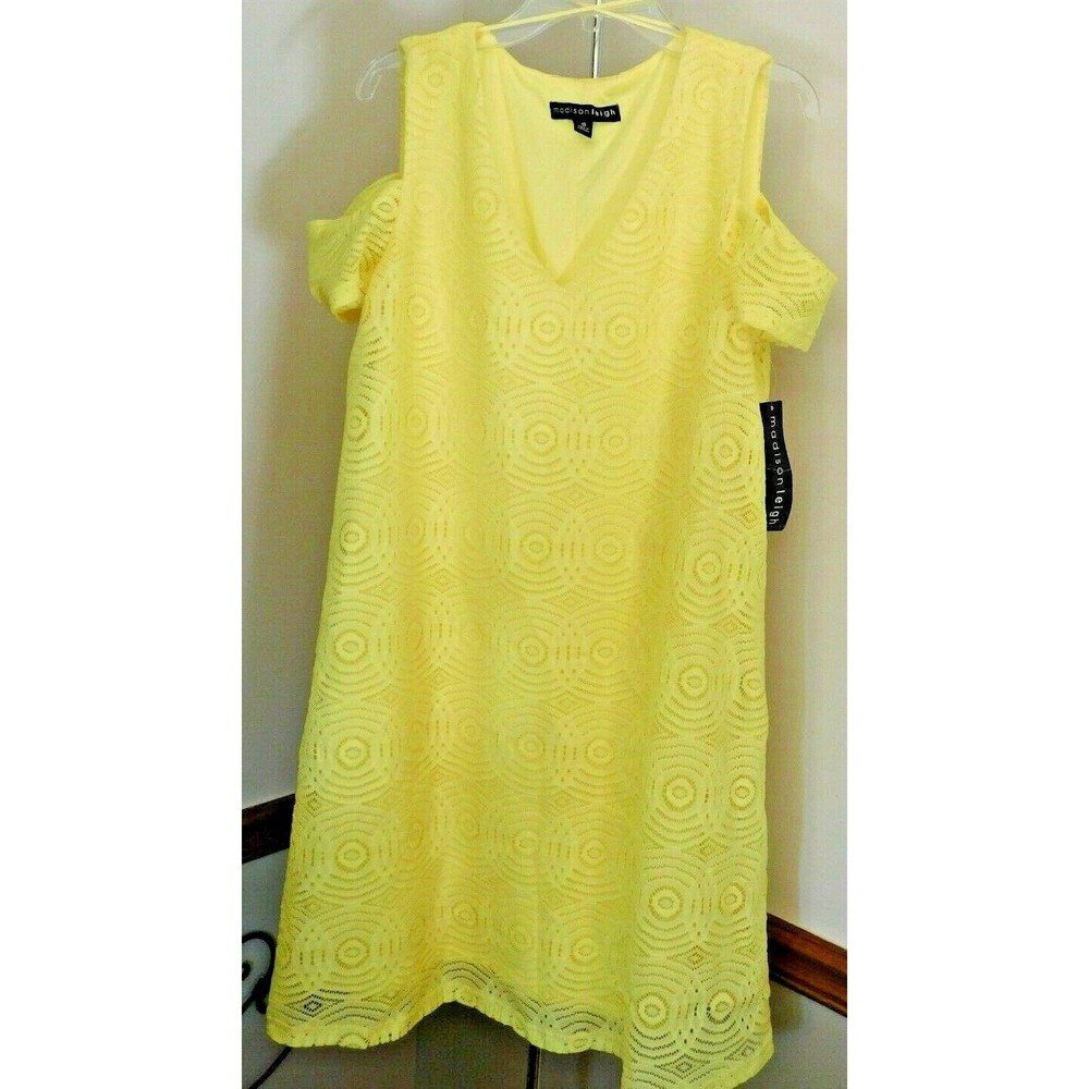 Madison Leigh Dress Women's Yellow Lace Cold Shoulder Size 10 NEW
